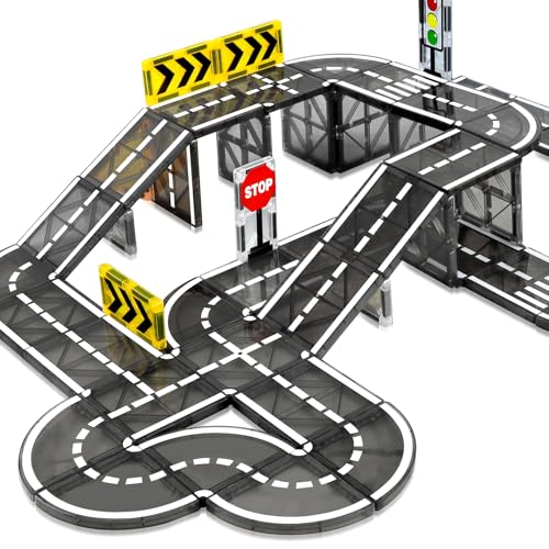 katietoy Magnetische Bausteine,46PCS Magnetbausteine Spielzeug für 3 4 5 6 Jahre alt Jungen Mädchen, Magnet Fliesen Spiel Stadt Straßen Weihnachtszeit Geburtstag Geschenk für Kinder ab 3-5 4-8 Jahren