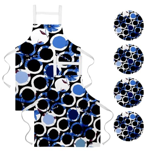 Lot de 2 tabliers de cuisine à motif fleur bleue pour le service en restaurant