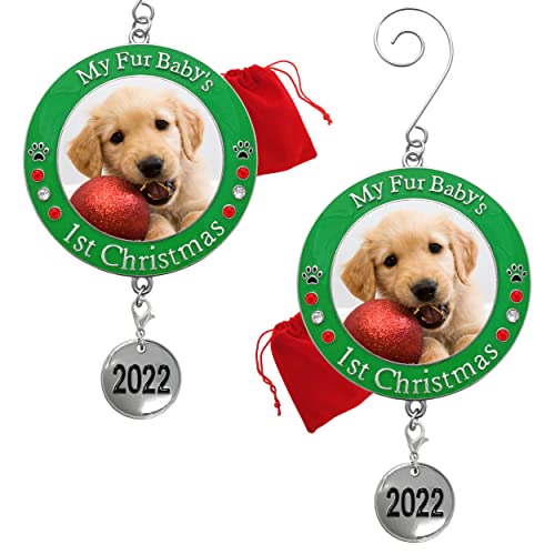2022 Puppy's First Christmas Photo Ornament Keepsake - Picture Ornament With 2022 Charm & Engraved My Fur Baby's 1St Christmas - Great For New Puppy Or New Kitten - 2 Pack - Gift/Storage Bag Included #TOP7