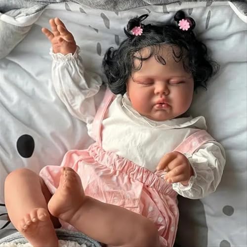 Angelbaby Muñeca realista de 19 pulgadas de bebé recién nacido afroamericano, muñeca de silicona suave con peso mixto con piel marrón, lindos juguetes de bebe biracial de la vida real