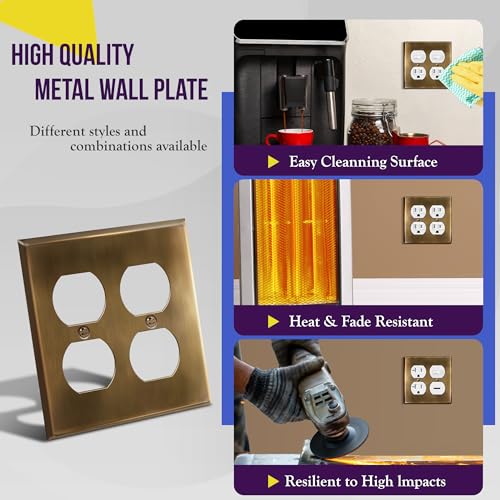 Placa de metal duplex doble ENERLITES de acero inoxidable cubierta de 2 bandas para pared 5