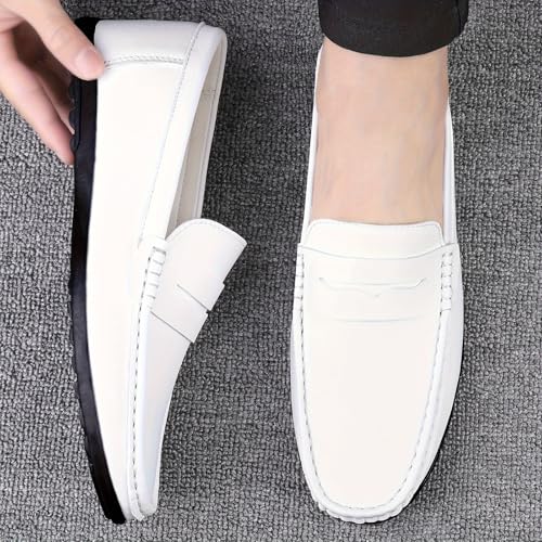 Men's Solid Colour Vintage Slip On Penny Loafer Shoes, Comfy Non Slip Durable Rubber Sole4