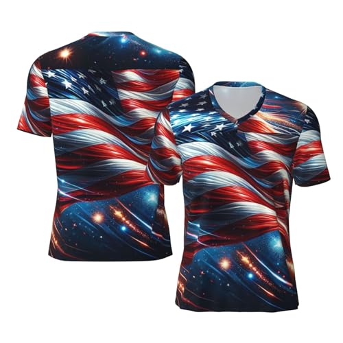 Stylish Athletic Sports Jersey Firework-American-Flag Men's Rugby Jersey 4X-Large