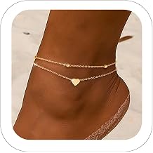 ZOERAY 2 x Anklets for Women Gold Silver 925 Waterproof 18 K Gold-Plated Boho Anklets Adjustable Anklet with Heart Beads Snake Chain Layered Summer Beach Jewellery for Women Girls
