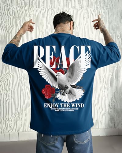 Image of AUSK Mens Loose Fit Oversized Printed Cotton T-Shirts Half Sleeve Drop Shoulder Men Tshirt