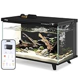 Jengu M1 5 Gal Smart Aquarium Starter Kit - App-Controlled Betta Fish Tank with Auto Feeder, Adjustable Pump, Temp Display, Leak-Proof Glass, Timer LED Light, Desktop Tank for Home or Office, Black