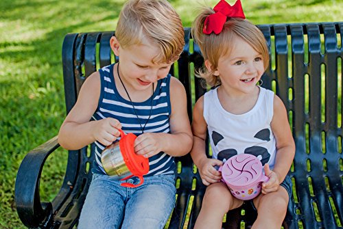 Ecovessel Gobble N Go Kid's Stainless Steel Snack Cup With Mess-Free Silicone Top - 16 Ounces - Pink Butterflies #TOP2