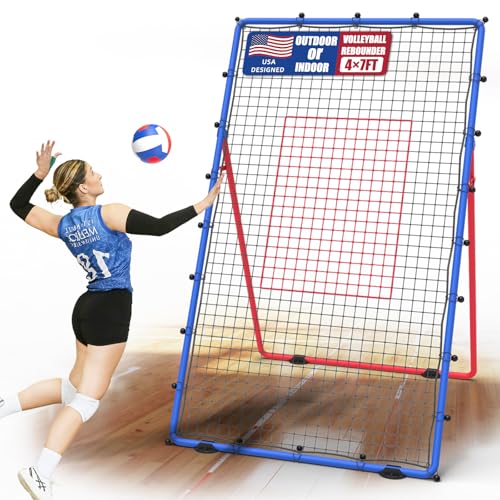 BALLNET Professional Volleyball Rebounder Net,Volleyball Net Size 7×4FT,with 5-Speed Adjustable Angle Volleyball Training Equipment,Anti-Slip Base Design,Improve Volleying,Bumping,Spiking Skills