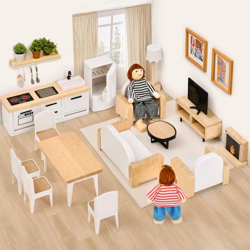 image for Toyssa Dollhouse Furniture Set, 36PCS Beech Wood and Plastic Miniature