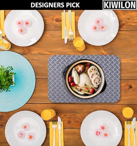 Image of Dining Table Placemats Set of 6 | Table Mats with Anti-Slip Silicone Dots Bottom | Heat Resistant Foldable Place Mats for Dining Table and Kitchen | 45 x 30 cm (Grey, UrbanWeave)