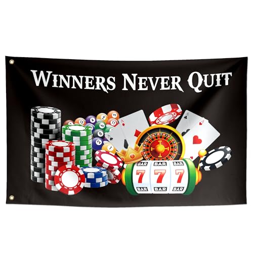 ToFlagify Winners Never Quit Funny Flags Meme Cool Flags Banner 3x5 ft Room Guys College Dorm Bedroom Man Cave Girls Wall Decor Outdoor Indoor Hilarious Black, Two Copper Grommets