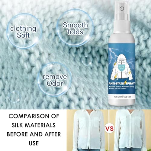 Antistatik Spray Kleidung, Antistatik Spray, Anti Static Sprays, Sprays Antistatisch, für Kleidung, Textilien, Möbel und Auto, Reduziert Statische Aufladung, 100 ml