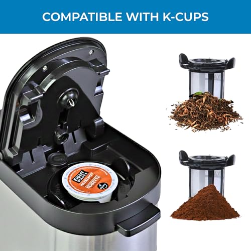 Image of Kenmore Single Serve Coffee Maker - Compatible with Keurig K‑Cup Pods & Ground Coffee, One Cup Brewer, 6-12 Oz Brew Sizes, Travel Mug Friendly, Auto Shut‑Off, Hot & Iced Maquina de cafe, Black