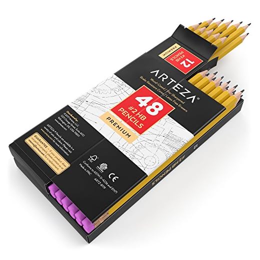 ARTEZA Caja de lápices con goma de borrar - Pack de 48 lapiceros de madera preafilados del nº2 (2 HB) con borrador libre de látex