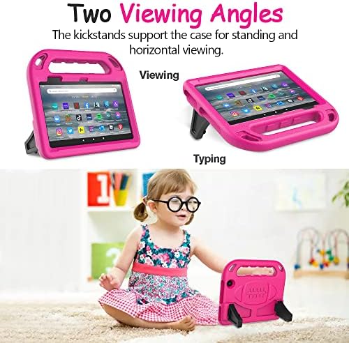 Surom Kids Case for All-new Amazon Fire 7 Tablet (12th Generation, 2022 Release) - Light Weight ShockProof Handle Foldable Stand Kids Friendly Case for Latest Fire 7 Tablet 2022, Rose Pink