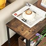 VASAGLE 2 Tier Narrow Side End Table for Couch Rustic Sofa Printer Table with Mesh Shelf for Bedroom Fish Tank Stand for Home Office Rustic Brown and Black