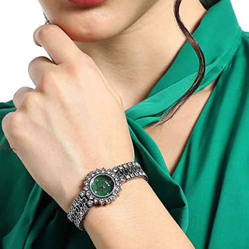 Image of Haute Sauce Women's Embellished Analog Dial with Stainless Steel Strap | Battery Power | Foldover Closure | Quartz Movement | Fashion Wrist Belt Watch for Female and Girls