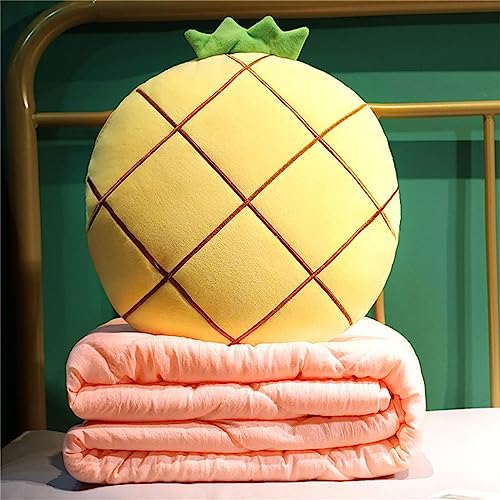 Surwin Oreiller Couverture 2 en 1, Forme Fruit Couverture et Oreiller de Voyage - Couvre Lit Matelassé Ete Convertible en Coussin, Courtepointe pour Avion Voiture Bureau (Ananas Jaune,100x150cm)