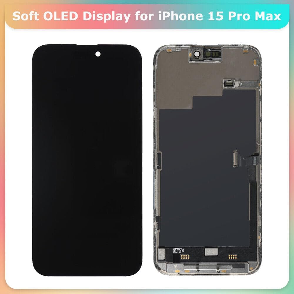Soft OLED 15 Pro Max LCD Screen [Proximity Sensor Cable+120Hz Promotion] Replacement for iPhone 15 Pro Max 6.7 inch LCD Display Touch Digitizer Assembly A3106 A2849 A3105 A3108