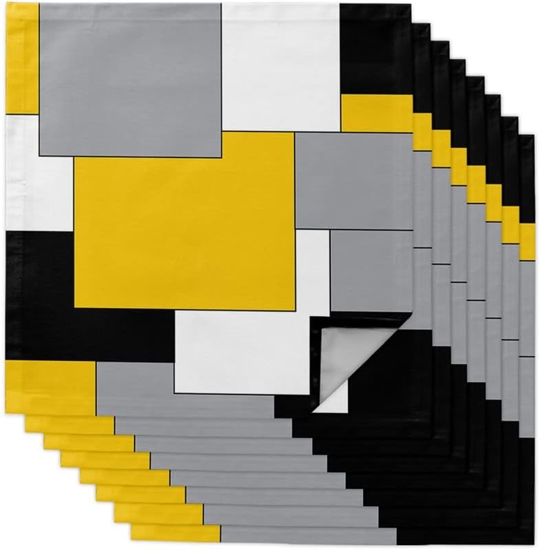 Yellow Color Abstract Art Table Napkins Cloth Set for Party Wedding Decor Soft Kitchen Dinner(8pcs)