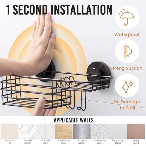 Image of LEVERLOC Shower Caddy Suction Cup, Heavy Duty Bathroom Organizer for Shower