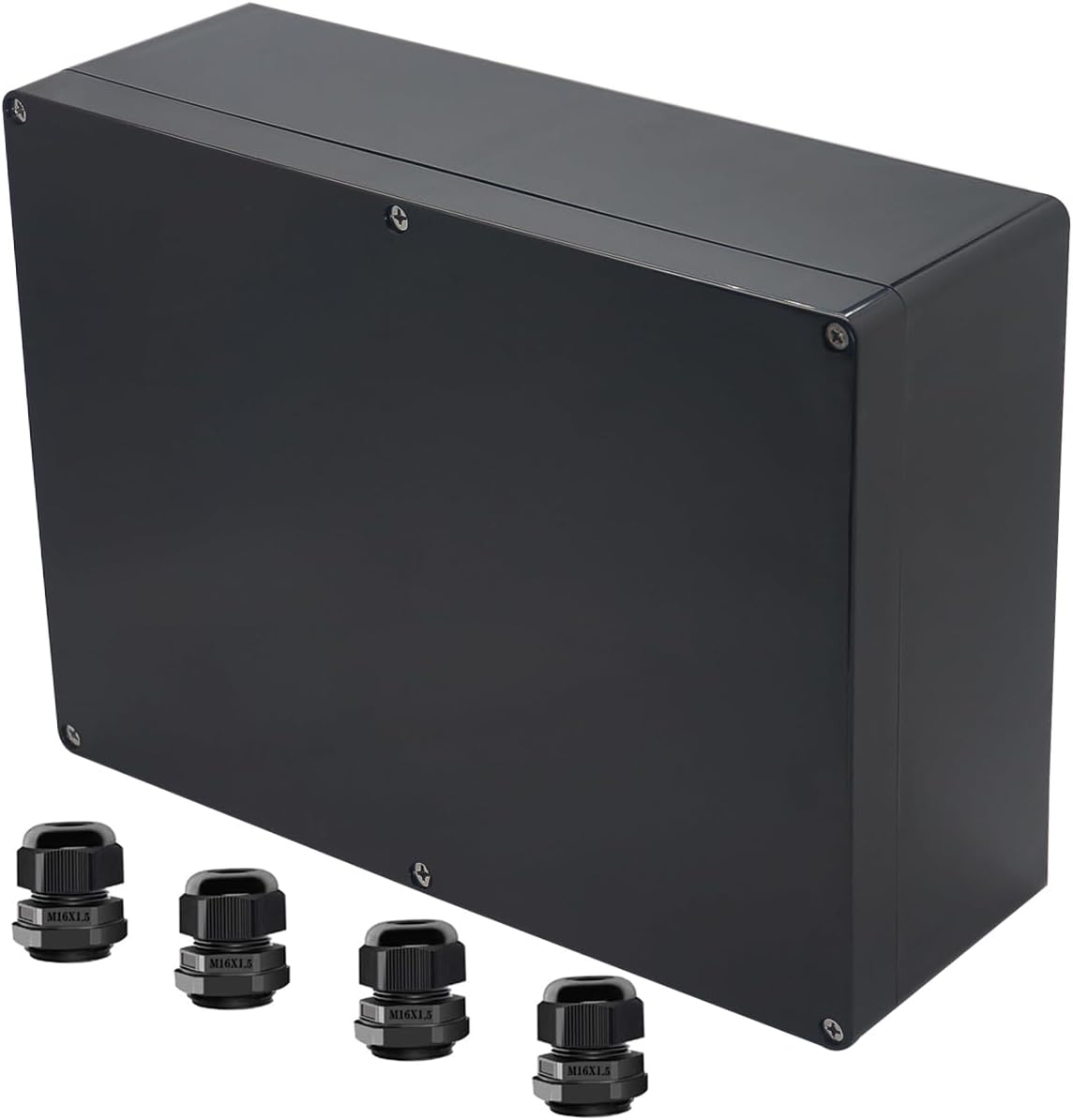 Project Box ABS Black Electrical Boxes IP65 Outdoor Waterproof Box Electronic Junction Box Power Enclosure with Cable Glands for DIY Project 11.42 x 8.27 x 3.94 inch (290x190x100mm)
