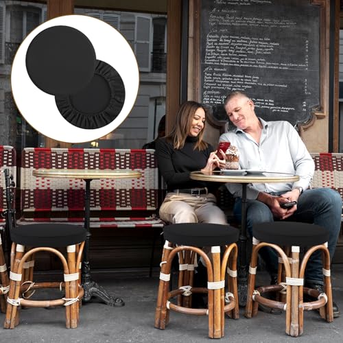 2PCS Stool Covers High Elastic Circle Bar Stool Covers, Soft Washable Slipcovers with Non-slip Stool Cushion Fits Dia 11-14 in Bar Round Chair(Black) - Image 5