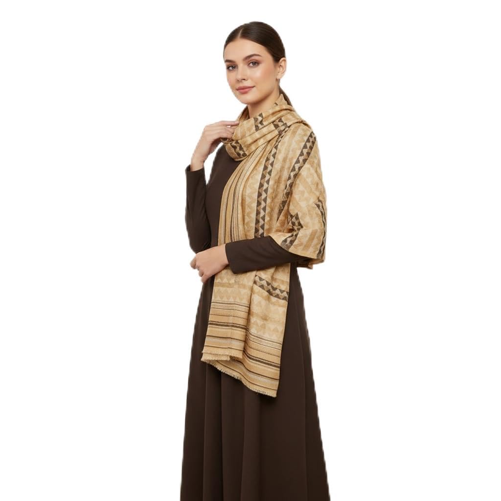 The Gift Studio Cashmere Muffler and Lurex Stole Set, Wool-Silk Blend, Handwoven, Reversible, Zig Zag Pattern with Golden Shimmer, His and Her-image-33
