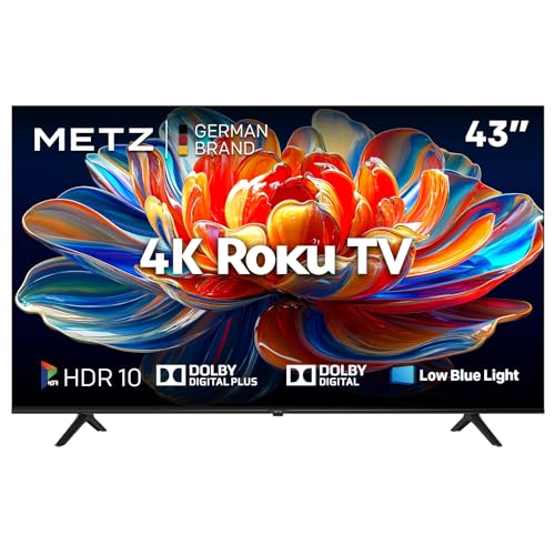 METZ Blue Roku TV, 4K UHD Smart TV 43 Zoll, 109 cm, Fernseher mit HDR10/HLG, DTS Studio, Triple Tuner DVB-T/T2/C/S/S2, WLAN, LAN, HDMI, USB, HDTV, Schwarz, 43MUD6011Z
