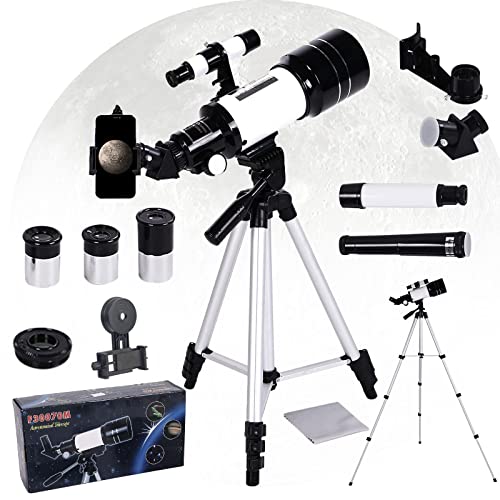 Image of Kids Beginners Telescope, 70mm Aperture 300mm AZ Mount Astronomical Refracting Telescope, with Adjustable Tripod, Phone Adapter, Storage Bag