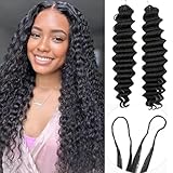 Deep Wave Knotless Pre-Separated Crochet Hair Extensions Human Hair Loose Wave Crochet Hair Natural Black Machine Made Feather Human Hair Extension 22inch 120g