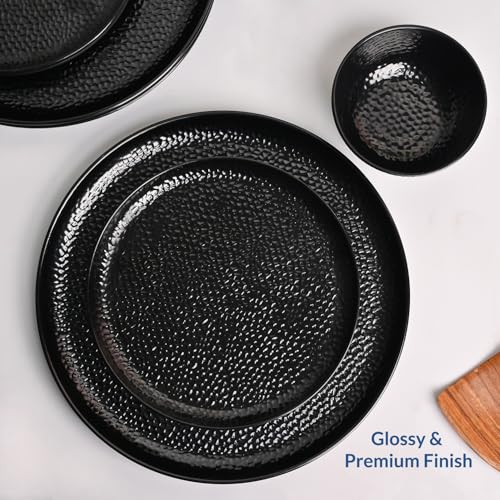 Image of Market99 Heavy-Duty Black Hammered Melamine Dinner Set - 12 Pcs | Includes 4 Dinner Plates, 4 Side Plates & 4 Soup Bowls | Matte Finish Tableware for Daily Dining, Kitchen & Elegant Mealtime Setup