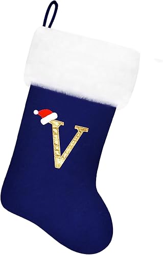 Miniatura 116 de Medias de Navidad con monograma de terciopelo rojo de 20 pulgadas con puño de felpa súper suave blanca, medias de Navidad bordadas personalizadas