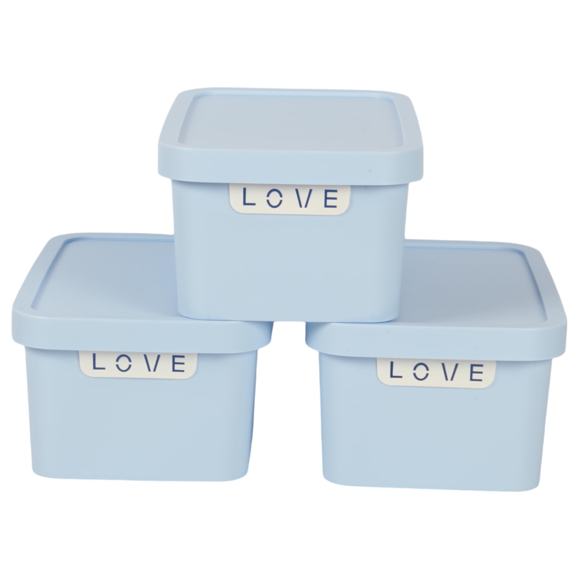 Jolie MaxPlastic Storage Boxes with Lid, 3 Set, 7.5L Capacity Each, Solid Matte Colour, Decorative Design with Handle, Stackable & Nestable Space-Saving Organizers. (31.5 x 21.5 x 14.5 cm) (BLUE)