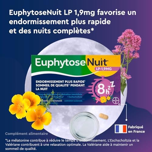 Euphytose Nuit LP Mélatonine 1,9 mg - Sommeil Adulte - Favorise l'Endormissement et la Qualité du Sommeil - Libération P