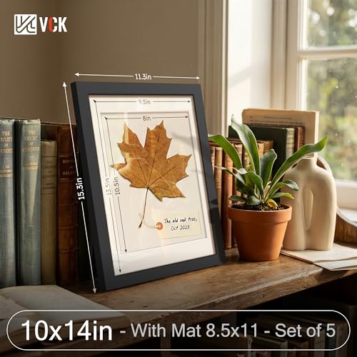 Image of VCK 10x14 Frame 5 Pack, Black Wood, 8.5x11 Mat, Glass, for Picture Prints