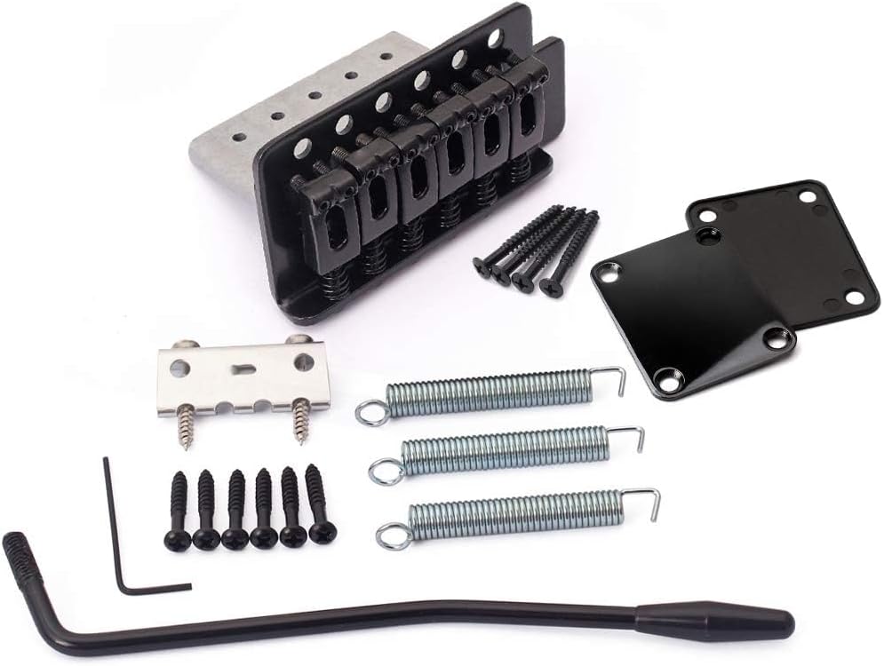 Vintage ST Guitar Tremolo Bridge 6-Screw Assembly, 52.5mm (2-1/16 inch) with 36mm Steel Block for Fender Squier/Mexico Strat Stratocaster Electric Guitar Replacement, Black