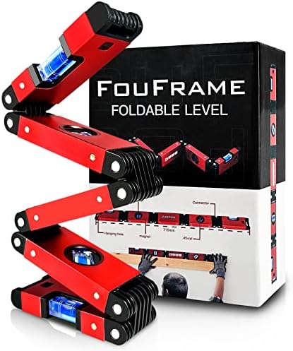 Foldable Level, 28-Inch Multi-function Folding Level Tool Smart Precise Multi-Angle Measuring Tools, Magnetic Expandable Pocket Level Ruler Large Construction Tools for Carpenters (45°/90°/180°)