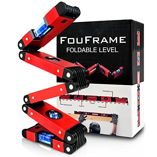 Foldable Level, 28-Inch Multi-Function Folding Level Tool Smart Precise Multi-Angle Measuring Tools, Magnetic Expandable Pocket Level Ruler Large Construction Tools For Carpenters (45°/90°/180°) #TOP29