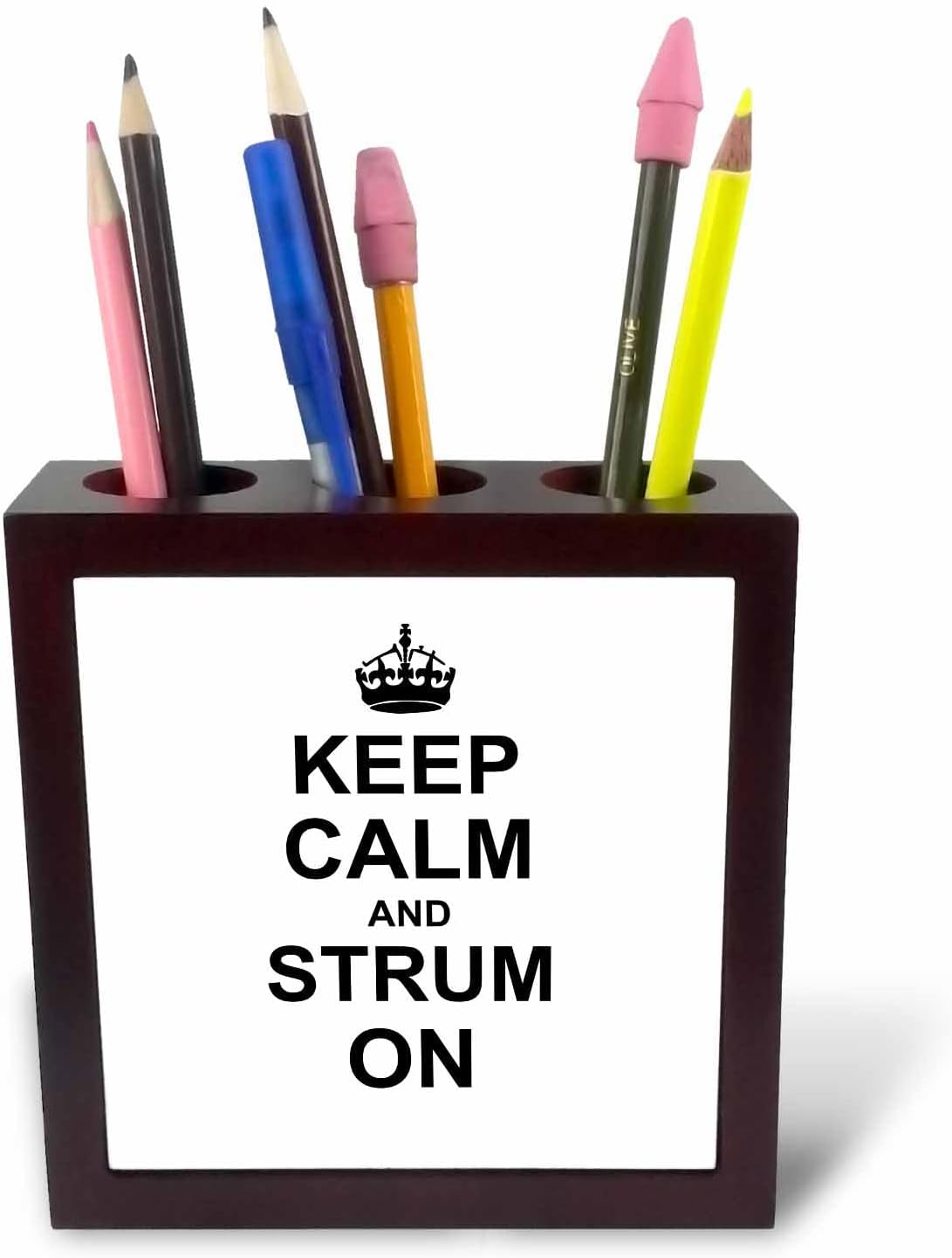 3dRose Keep Calm and Strum on - carry on guitar strumming - guitarist musician gifts - fun funny humor 5 inch tile pen holder