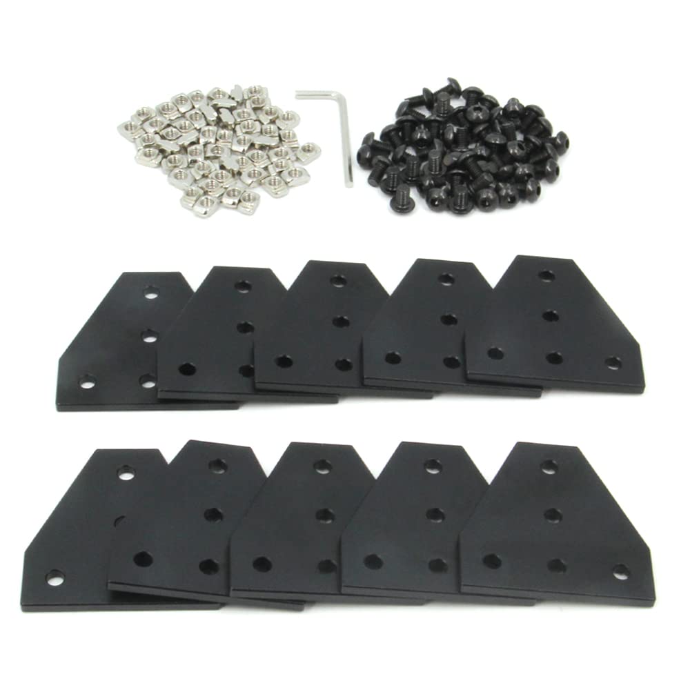 Befenybay 10PCS/Set Corner Bracket Plate with 50PCS M5x8mm Screws and 50PCS M5 T Nuts, 5-Hole Tee Outside Joining Plate for 2020 Series Aluminum