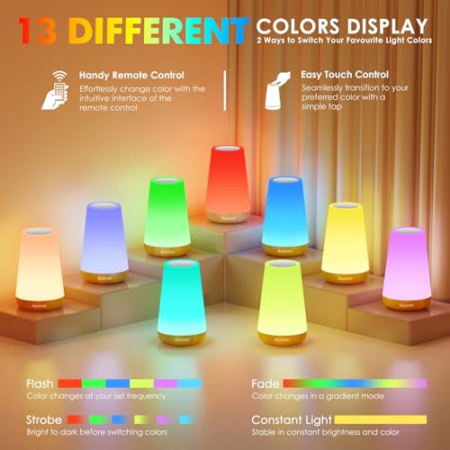 Image of Auxmir Rechargeable LED Night Light, Touch & Remote Control Bedside Lamp with 13 Colors, 5 Brightness Levels, Portable Table Lamp for Kids Baby Nursery, Bedroom, Bathroom, Camping, Light Brown