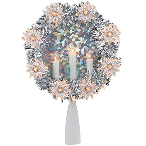 7" Silver Wreath With Candles Christmas Tree Topper - Clear Lights #TOP17