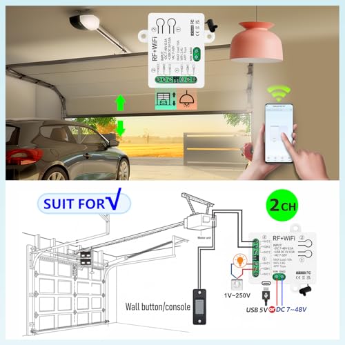 Image of DieseRC Tuya 2 Channel Smart WiFi Switch, DC 5V 12V 24V 36V Passive Output Relay Module, with 2 RF Remotes, Compatible with Alexa /Google Home