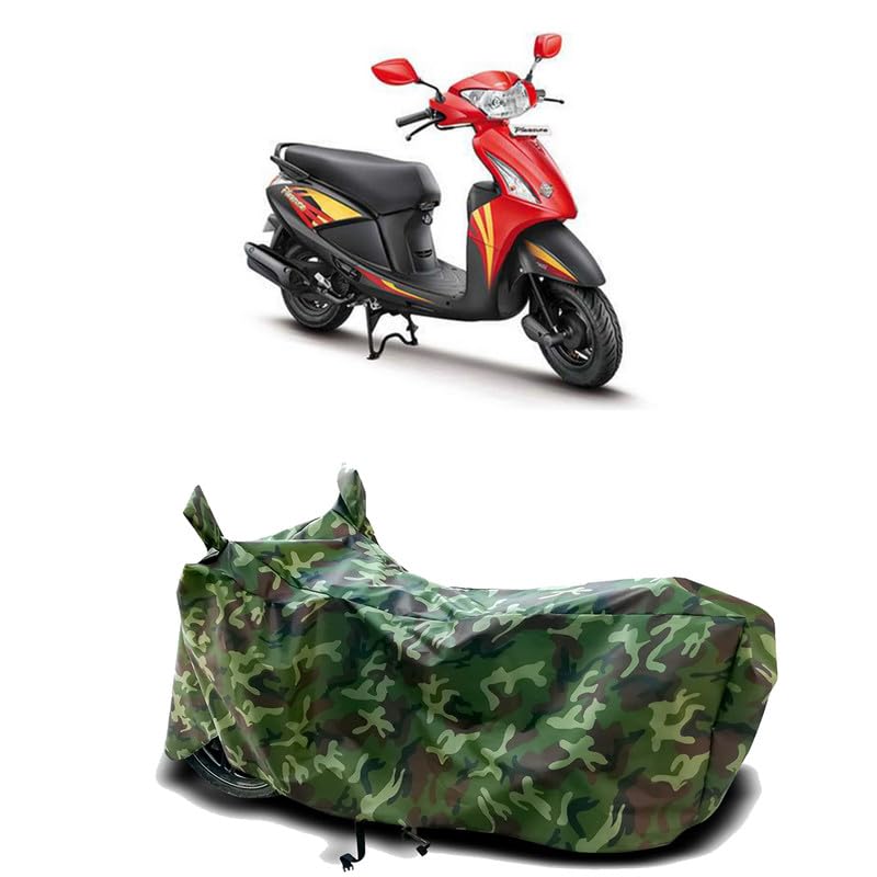 Image of DUFFEL-100% Heat Protection Two Wheeler Bike /Scooty Body Cover for Hero Pleasure BS6 Water Resistance /UV-Rays /Birds Dropping /Scratchproof /Dust Proof /Waterproof[Green Jungle Print]