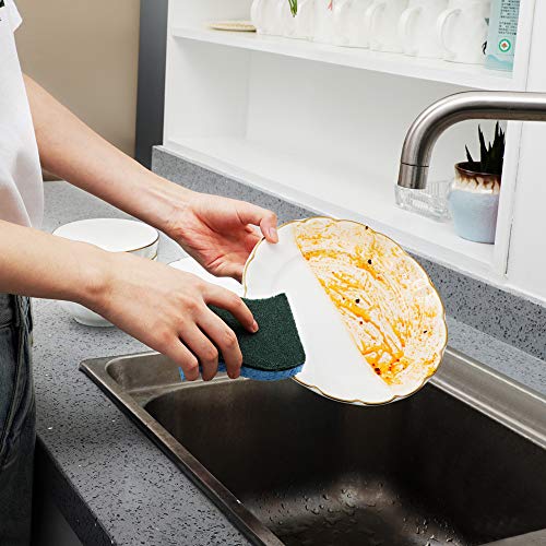 CLEANHOME Non-Scratch Scrub Sponge-Eco Magic Eraser Sponge-Extra Durable Dish Cleaning Scouring Pads for Kitchen-Bule-Green-12 Pack