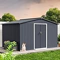 10 x 8 FT Metal Outdoor Storage Shed, Large Metal Tool Sheds with Frame Floor, Air Vents & Lockable Door, Metal Aluminum Storage Shed for Gardens, Backyard, Patio, Garage, Lawn, Gray