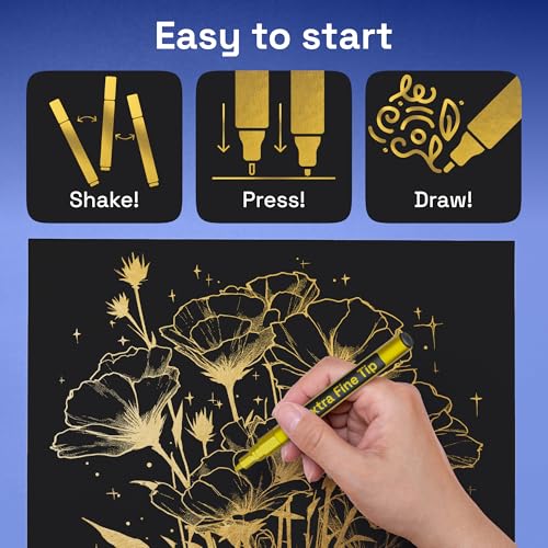 Image of ARTISTRO 5 Gold Paint Pen for Rock, Glass, Ceramic, Wood, Tire, Fabric, Metal, Canvas, Marking, Painting - Set of 5 Acrylic Paint Markers Water-based