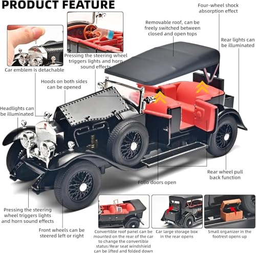 Image of Vintage Classic Die Cast Car Model 1:32 Scale, Metal Antique Toy Car with Openable Doors, Collectible Retro Vehicle for Kids & Collectors, Green