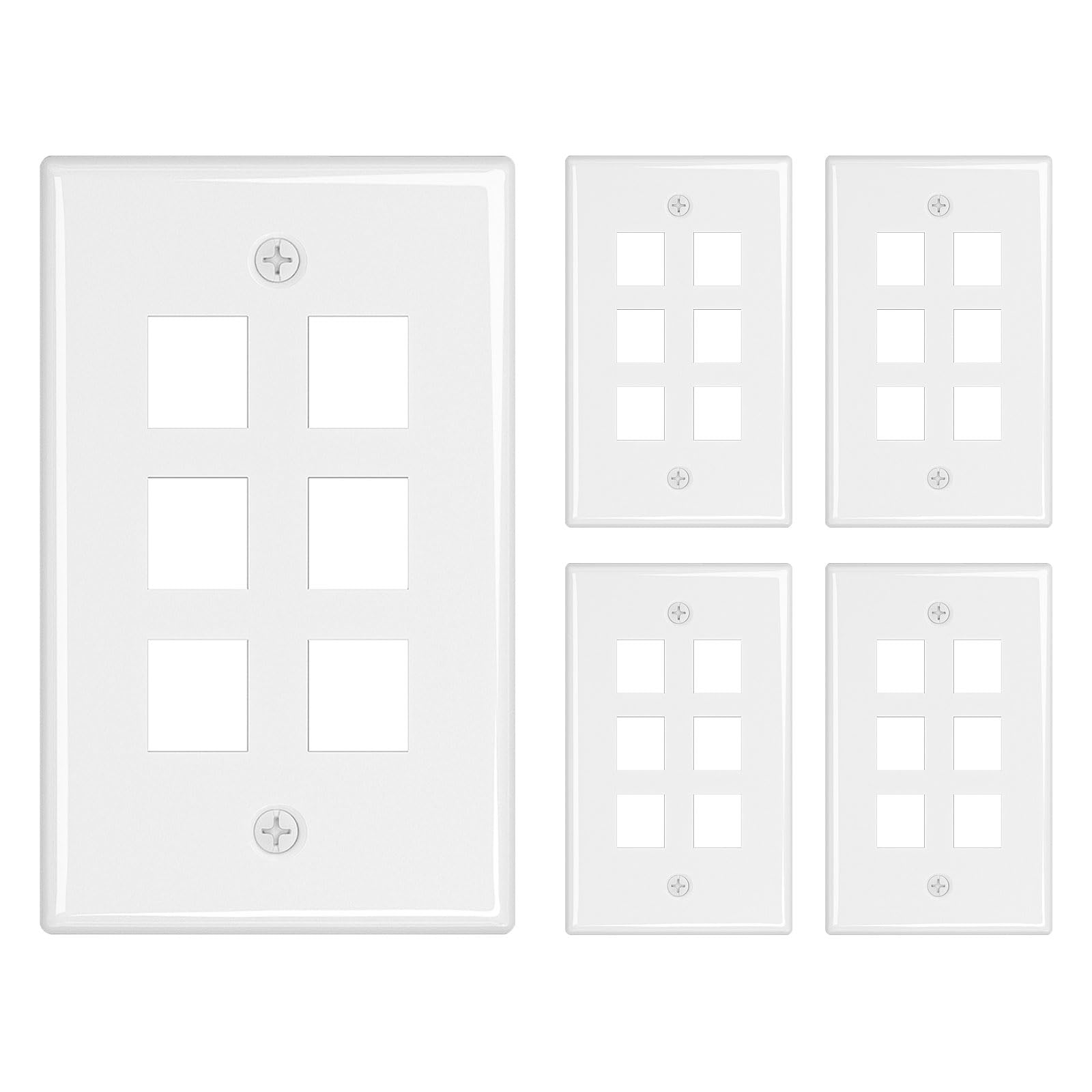 iwillink 6-Port Keystone Wall Plate, 5-Pack White